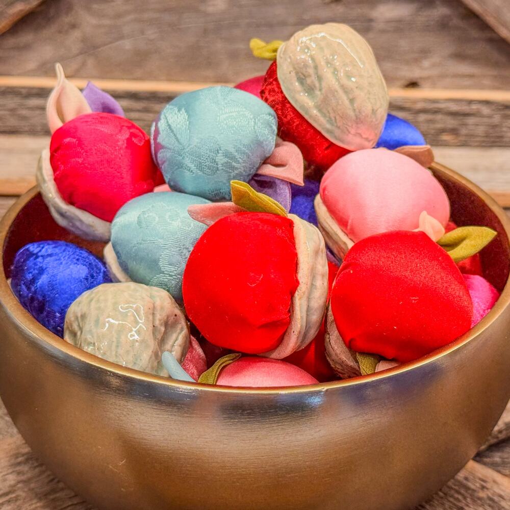 26 Vintage Handcrafted Ceramic and Fabric Faux Walnuts Decor-Bold/Bright Hues